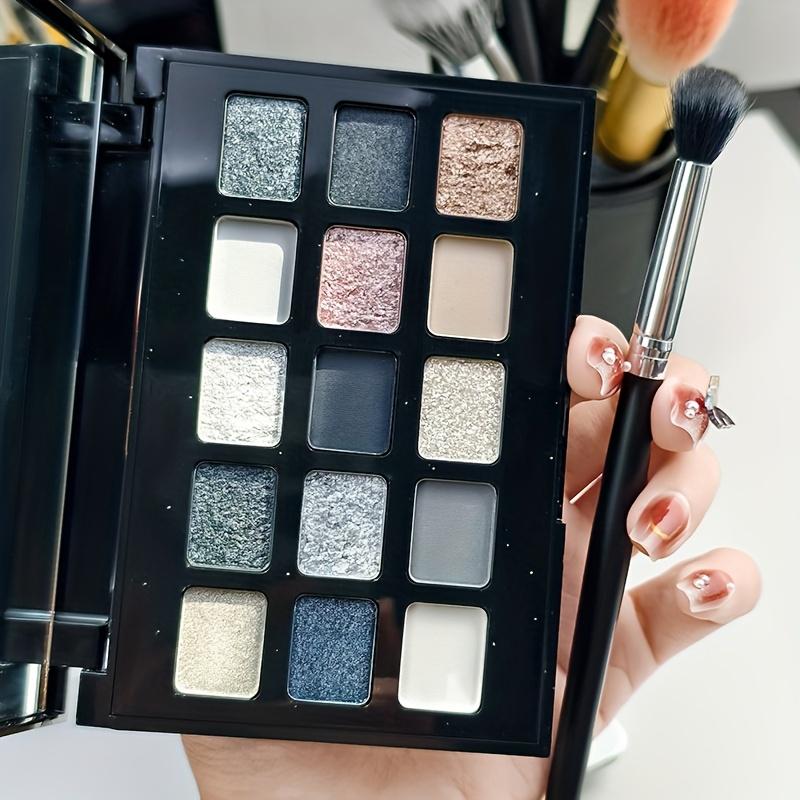 Палетка теней для век 15 цветов Матовый и шиммерный финиш, Смоки панк макияж с блестящими акцентами, Смешанные оттенки для повседневного и особого случая
