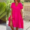 Повседневные женские платья из хлопка и льна, весна-лето, милое платье с коротким рукавом и V-образным вырезом, свободное платье большого размера
