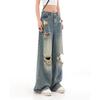 Kuzgi Moda To'g'ri Denim Shimlar Keng Keng Oyoqli Shimlar Y2k Retro High Street Yirtiq Jinsilar Ayollar uchun Katta O'lcham