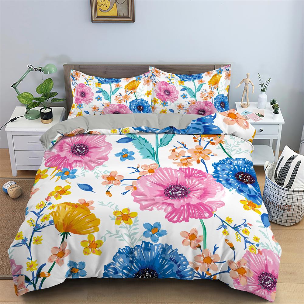 Comforter Watercolor Flowers King Queen Colorful Blooming Floral Bedding Set For Teen Adult Plant 2/3Pcs Polyester
