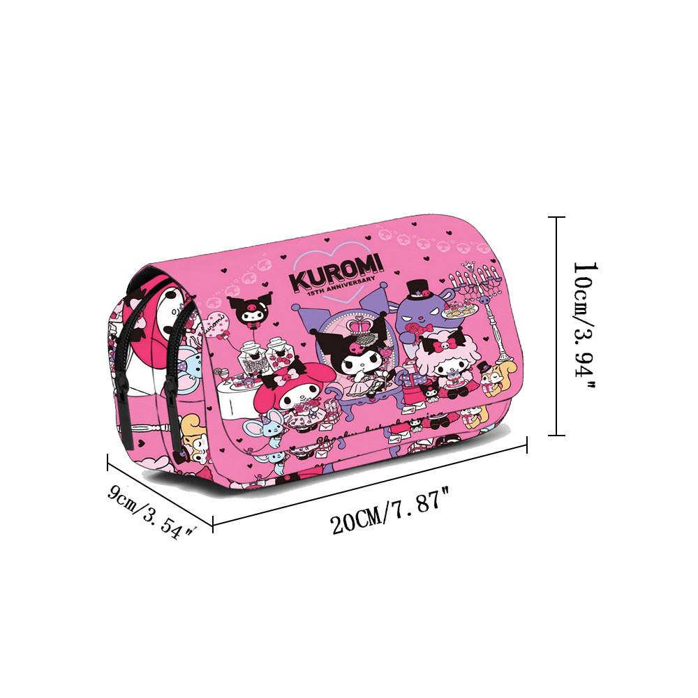 Kuromi Cute Twinzip Pencil Case With Polyester Material For Office And School