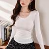 Slightly Transparent Sexy Lace Lace T-shirt for Women In Women's Long-sleeved Autumn New Pure Base Shirt