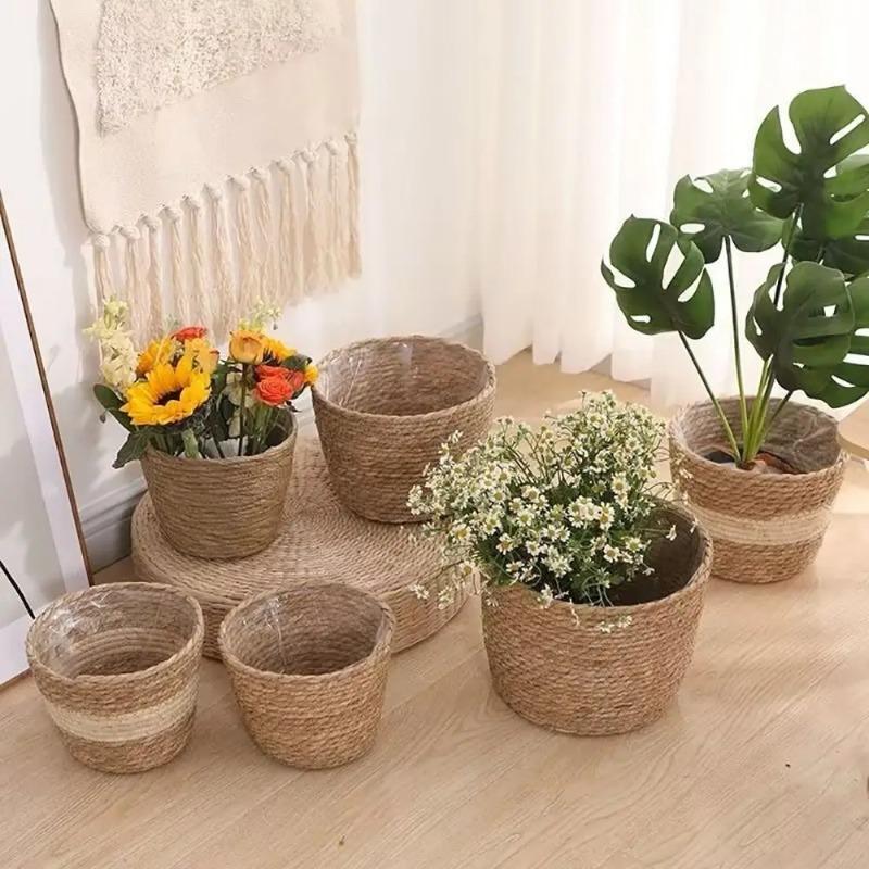 3 шт. Плетеные корзины для цветов из ротанга и соломы S/M/L Кашпо для сада, террасы, балкона Декор для дома