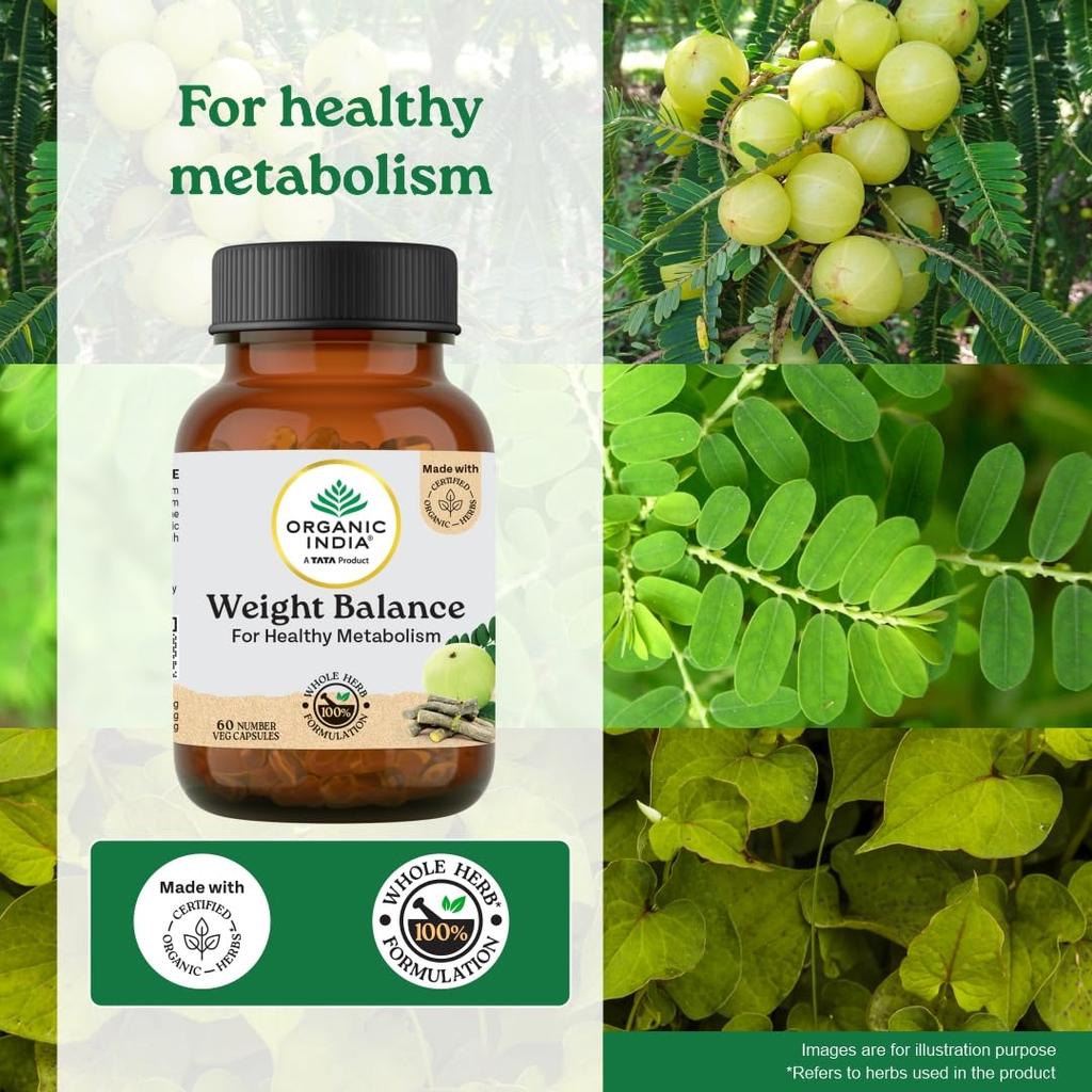 ORGANIC INDIA Баланс Веса 60 Вегетарианских Капсул Для Здорового Метаболизма И Сбалансированной Энергии В Формуле На Растительной Основе