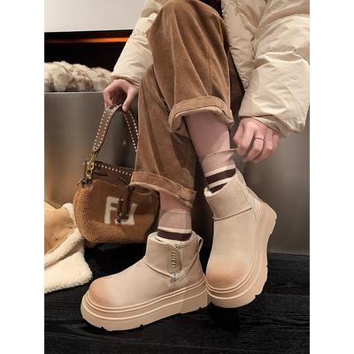 Ретро сноубутсы на толстой подошве на молнии, женские новые, полированные и бархатные, утепленные, водонепроницаемые и нескользящие, большие хлопковые ботинки