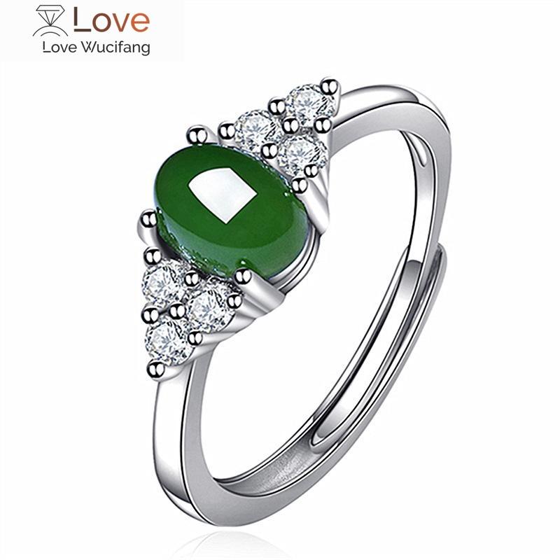 Classic Open Temperament Set with Zirconium Green Chalcedony Ring Crystal Clear Plain Emerald and Jasper Ring Gem Ring