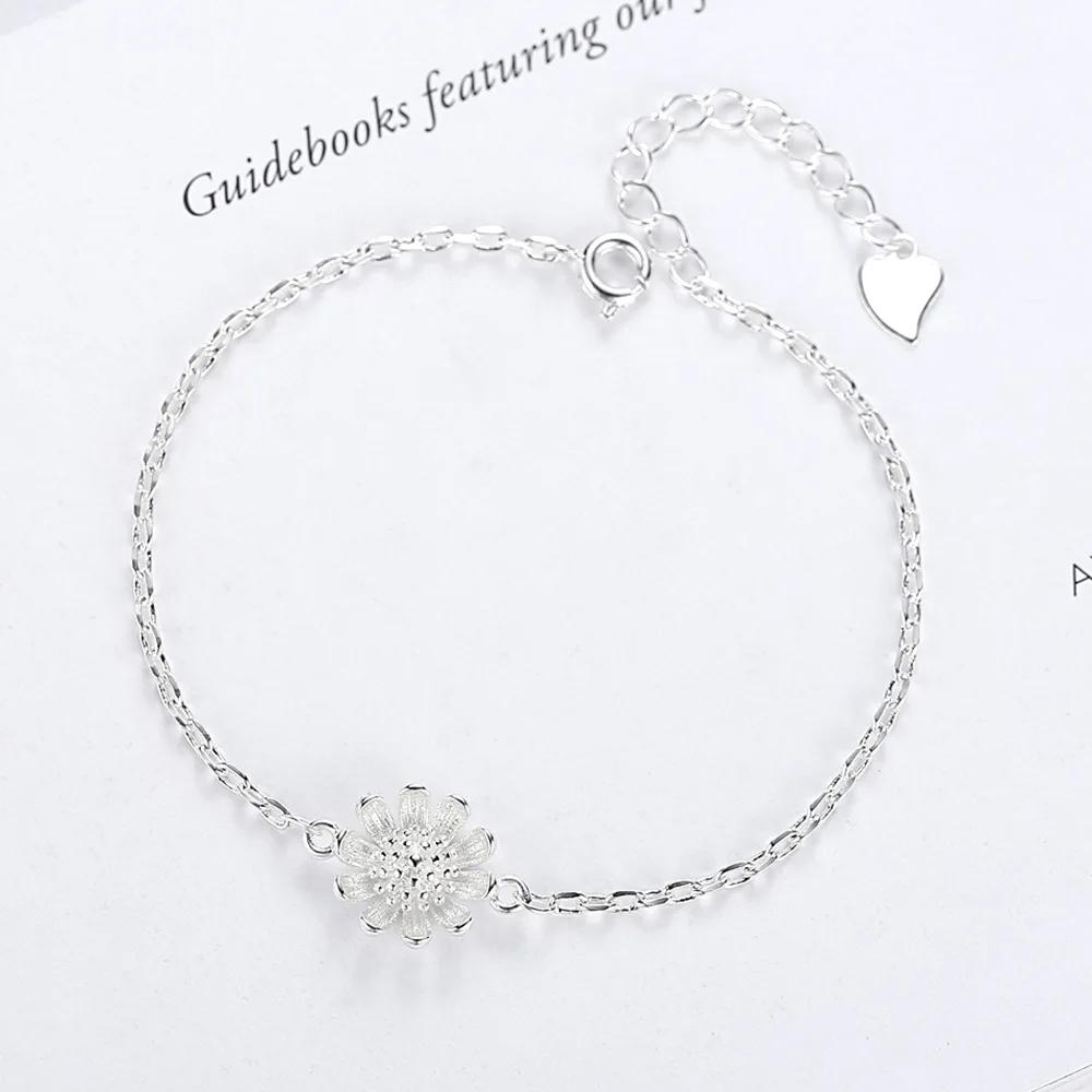 S925 Sterling Silver Bracelet Simple Sunflower Small Daisies Chrysanthemum Sunflower Bracelet Jewelry Gift For Women