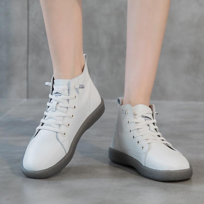 Короткие ботинки из натуральной кожи Повседневная кожаная обувь Ботинки Martin на плоской подошве