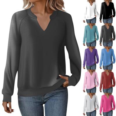 Женская повседневная толстовка с длинным рукавом и V-образным вырезом, однотонный свободный пуловер