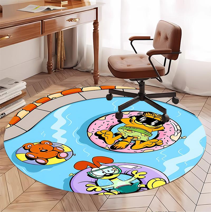Garfield Pattern Round Rug, Indoor/Outdoor Mat, for Picnic, Gameroom, Bedroom, Office, Living Room, Home Decor Carpet, Birthday Gift