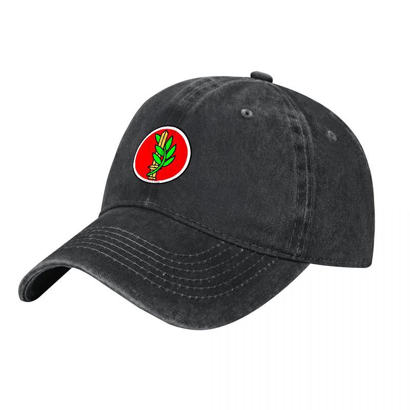 Washed Canvas Baseball Cap with Red Circular Patch Featuring Green Leaf Design Classic Unstructured Fit for Casual Wear
