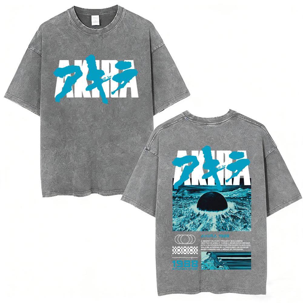 Japanese Science Fiction Cartoon Movie Anime Akira Shotaro Kaneda Vintage Washed T Shirts Men Women Hip Hop Oversized Tshirts