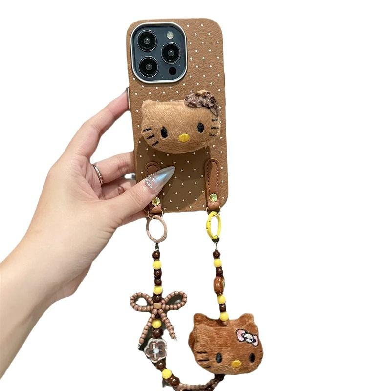 Ретро KT Cat Apple 16ProMax Чехол для телефона IPhone15Pro Новый 13 Женская модель 12 Мягкий чехол 14 Браслет XR