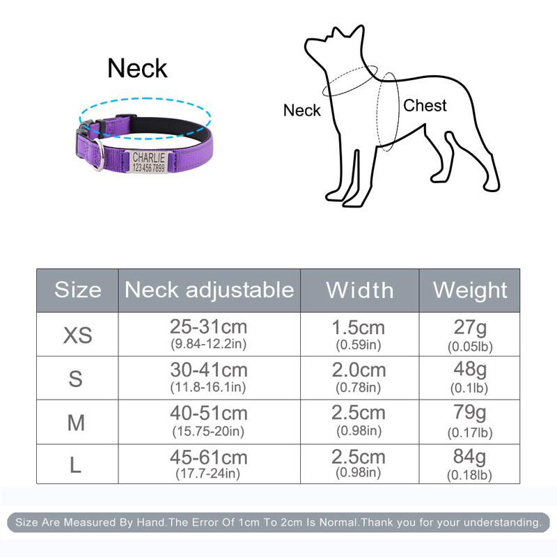 Personalized Dog Collars - Custom Engraved ID Tags with Reflective Material For Small Medium or Large Size Dogs with Name Plate