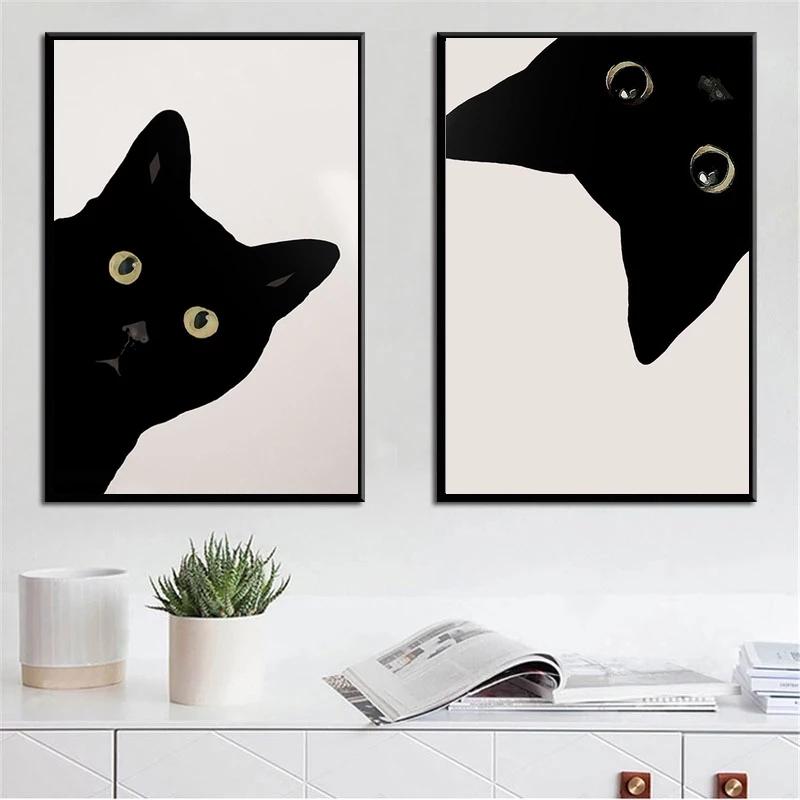 Modren Poster with Animals, Black Cat, Charming Cat, Canvas, Painting, Wall Art Decoration, Drawing Room, Home Decor, Wall Decoration