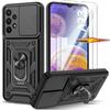 Case and Tempered Glass - for Samsung Galaxy A23 5G - Black - Shockproof - Sliding Camera Cover