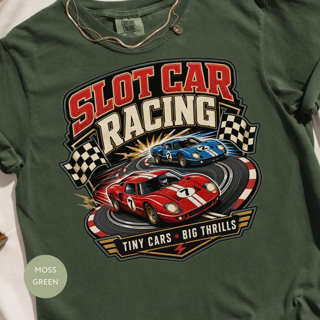 Grandad Birthday Slot Car Racing T-Shirt, Vintage Checkered Flag Graphic