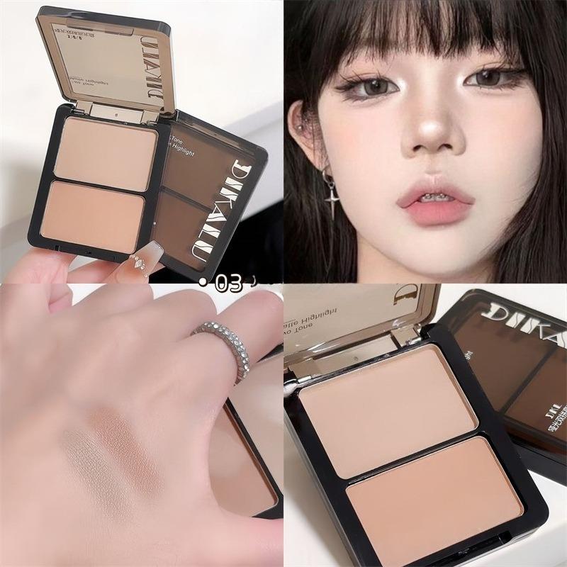1PC two-color high-gloss trimming tray, matte water gloss powder, brightening surface, middle eye, nose shadow, anti-sweat double platter