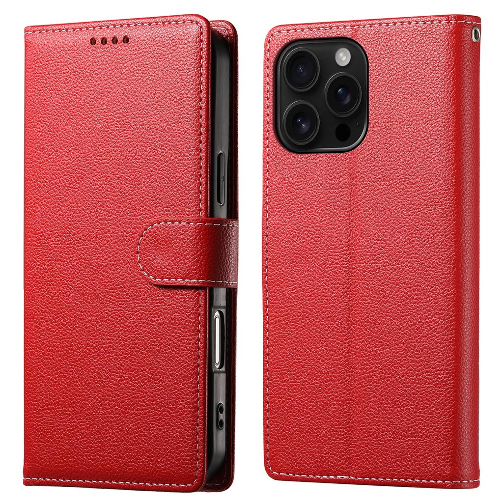 DF-012 For iPhone 16 Pro Case Litchi Texture Leather Wallet Stand Phone Cover