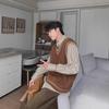 Мужской повседневный трикотажный жилет в студенческом стиле с V-образным вырезом - свитер свободного кроя в корейском стиле на осень/зиму