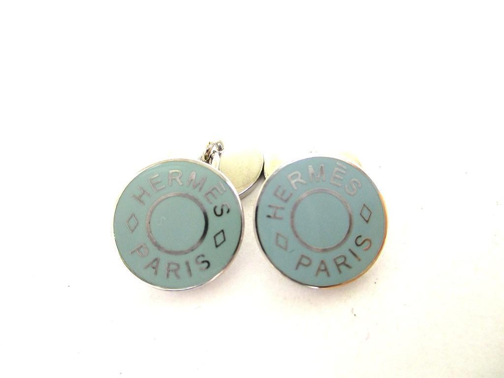 Подлинные запонки HERMES светло-голубой эмали с палладиевой отделкой #a373, восстановленные