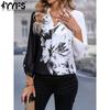 Women's Fashion Casual Summer Spring Flower Pattern Print 3/4 Sleeves V-Neck Blouses & Shirts