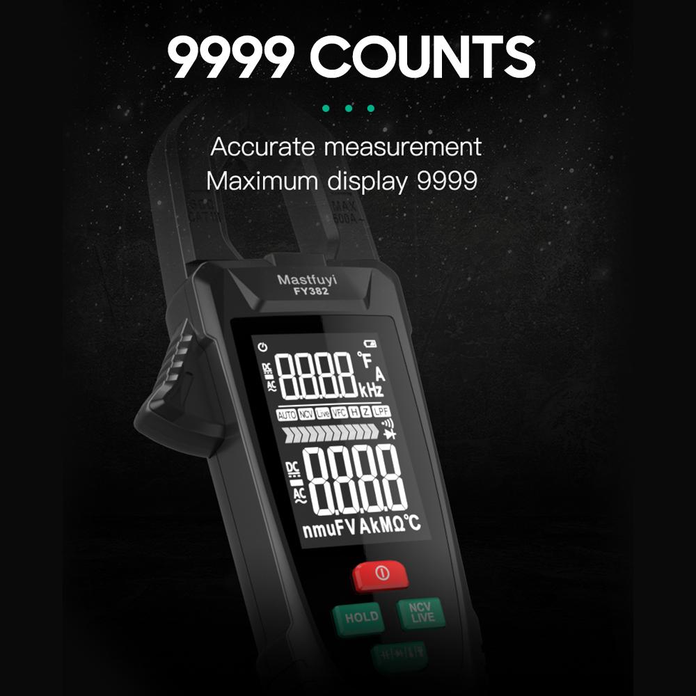 Умные клещи Mastfuyi FY382 True RMS 9999 отсчетов цифровой мультиметр тестер температуры с ЖК-дисплеем