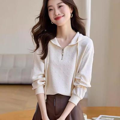 Белая толстовка с капюшоном для женщин на весну и осень, новый свободный ленивый стиль, полумолния, универсальный топ