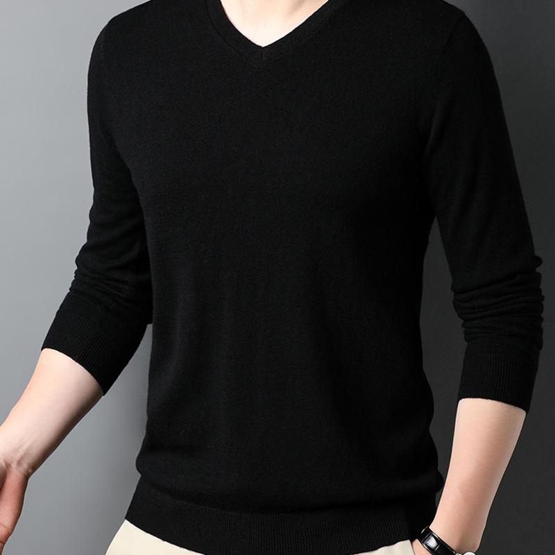 Весенне-осенний мужской шерстяной свитер с V-образным вырезом, пуловер с длинным рукавом, шерстяной вязаный низ, модный мужской повседневный шерстяной свитер, интерьер