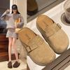 Retro Belt Buckle Flat-bottomed Bag Head Slippers Women's Summer New Fashionable and Comfortable Soft-bottomed Bag Head Thick-bottomed Half Slippers W