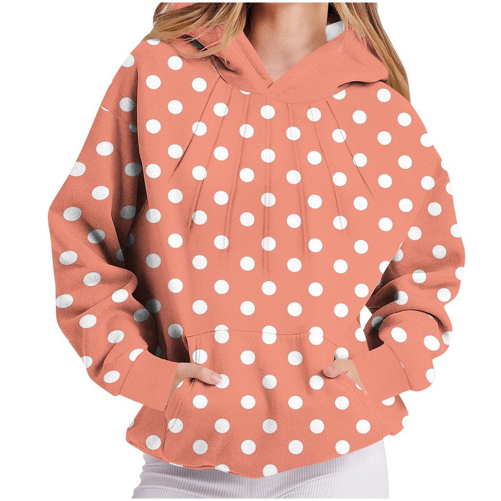 Женская толстовка с капюшоном с длинными рукавами и принтом в горошек, с защипами на груди
