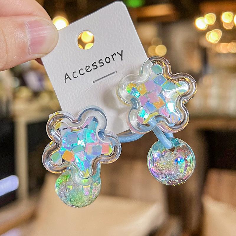 2PCS New Cute Colorful Sparkling Flowers Princess Headwear Kids Elastic Hair Bands Children Hair Ropes Girls Hair Accessories