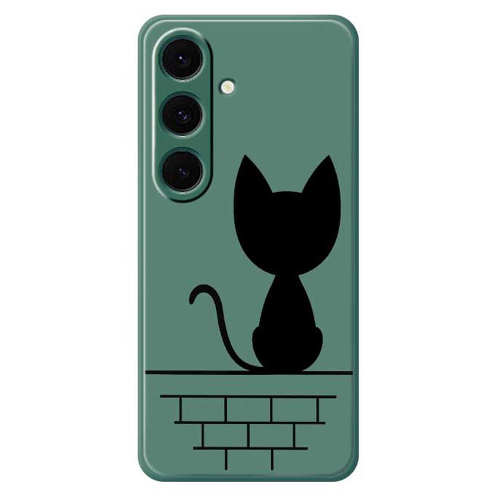 For Samsung Galaxy S25+ Case Black Cat on the Wall Pattern Printing Straight Edge TPU Phone Back Cover