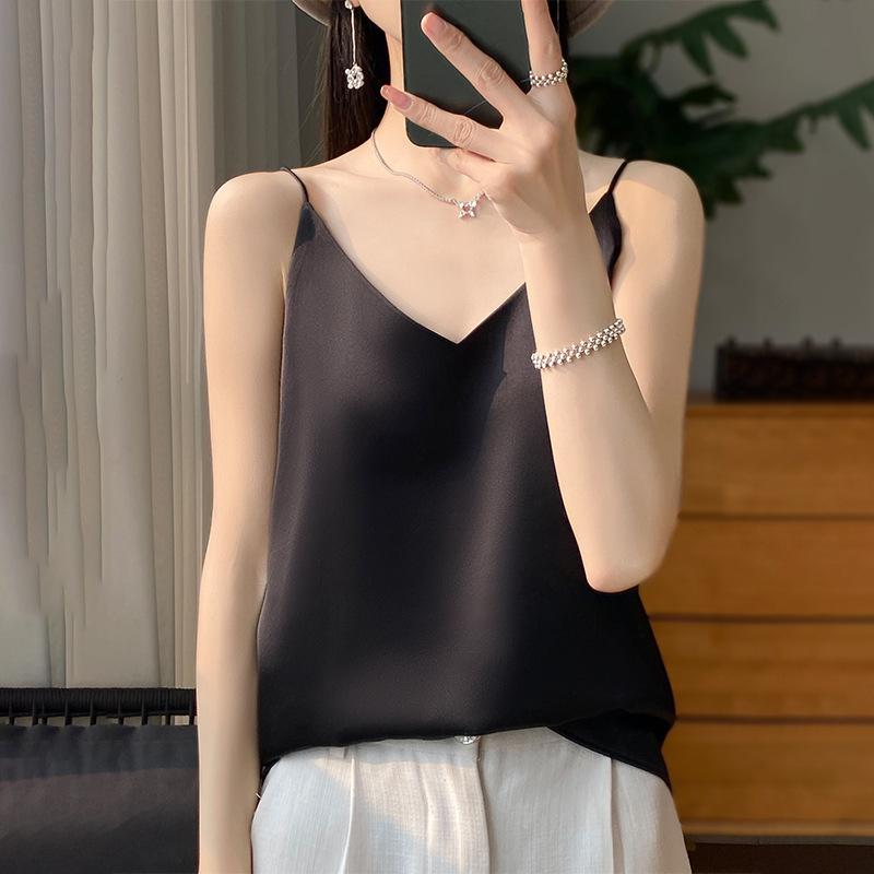 Silk Camisole Summer Female V-neck Inner Sleeveless Blouse Halter Tops for Women