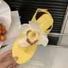 Модные новые женские балетки сандалии обувь для женщин шлепанцы круглый носок модная обувь с цветком пряжка на щиколотке женские балетки сандалии обувь