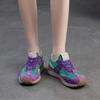 Johnature Breathable Mesh Splicing Genuine Leather Casual Sneakers Mixed Colors Flat Comfortable Women's Shoes