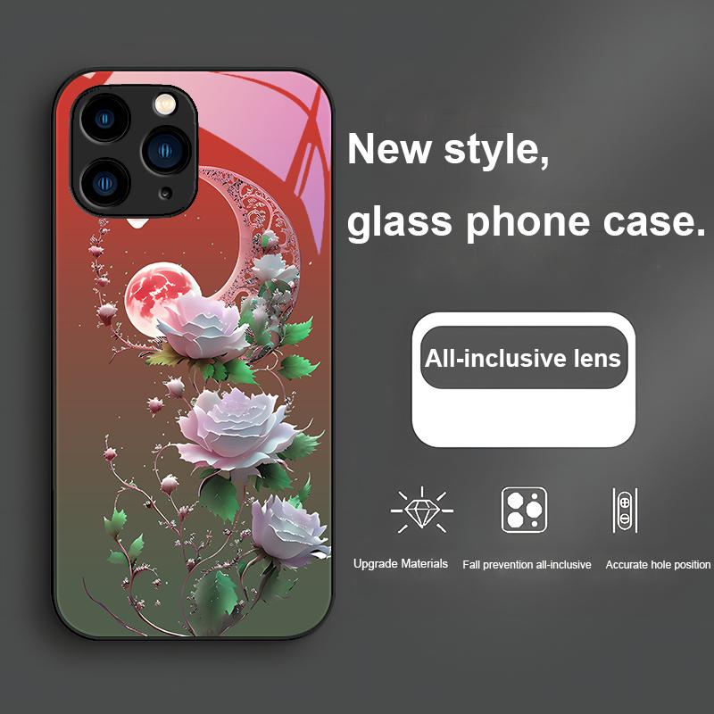 Полнолуние Розово-фиолетовый Изумрудно-зеленый для Iphone 15 14 13 12 11 Pro Max X XS XR 7 8 Plus 2020 2022 SE Закаленное стекло Чехол для телефона