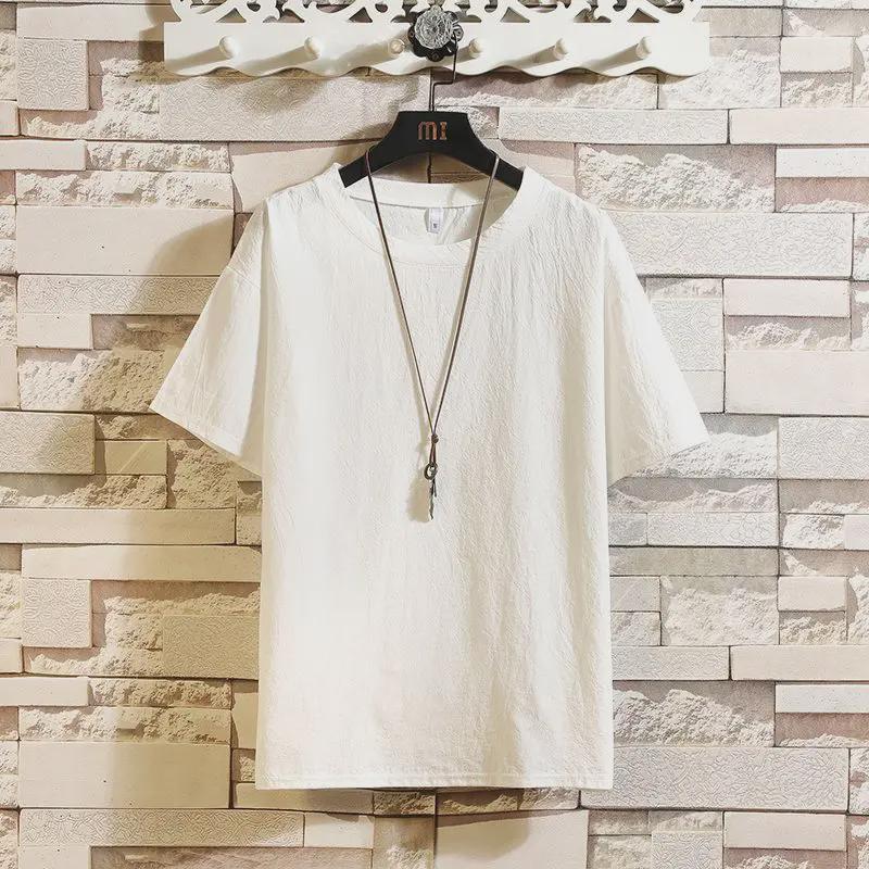 Мужская футболка с коротким рукавом из хлопка и льна с вышивкой «Китайский журавль»