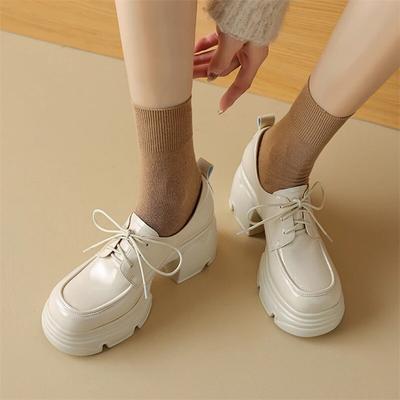 FOREADA Женские лакированные туфли-лодочки с круглым носком, на платформе и толстом высоком каблуке, на шнуровке, женская модная обувь весна-осень, черные, бежевые