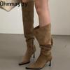 Зимняя мода Женские ботфорты на тонком высоком каблуке с острым носком Уличный стиль Вечеринка Стриптизерша Женская обувь