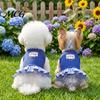 Layered Pet Clothing Sleeveless Ribbed Dress, Ultramarine Blue Cute Dog Striped Skirt Lightweight Dress Girl Doggie Clothes for Small Medium