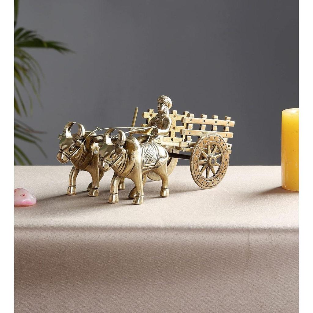 7.5 Inches Brass Bullock Cart Showpiece, Showpiece for Home, Home Decor Items, Aesthetic Room Decor, Corner Shelf Showpieces, Standard, Pack of 1