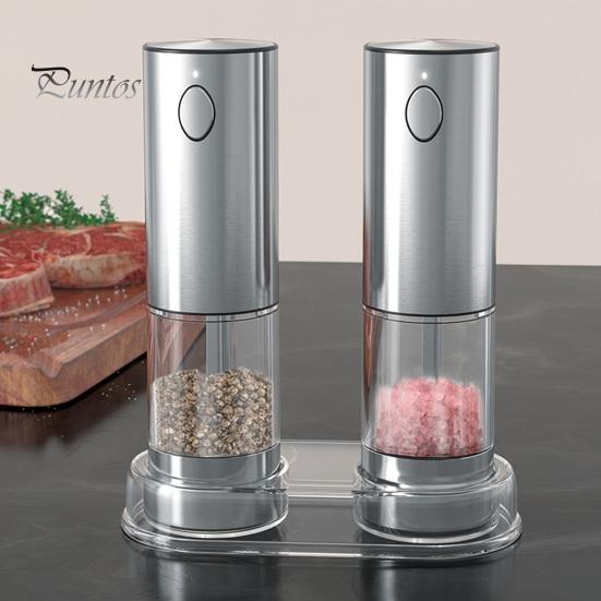 Электрическая мельница для соли и перца из 2 предметов со встроенной подсветкой, перезаряжаемая мельница из нержавеющей стали с регулируемой степенью помола, зарядка через USB-C, светодиодная подсветка