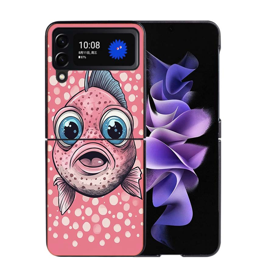 Pop Art Drawing Ideas Fish Phone Case For Samsung Z Flip 7 6 5G Galaxy Z Flip4 Z Flip5 Z Flip3 Coque Black Hard PC Shell Protect