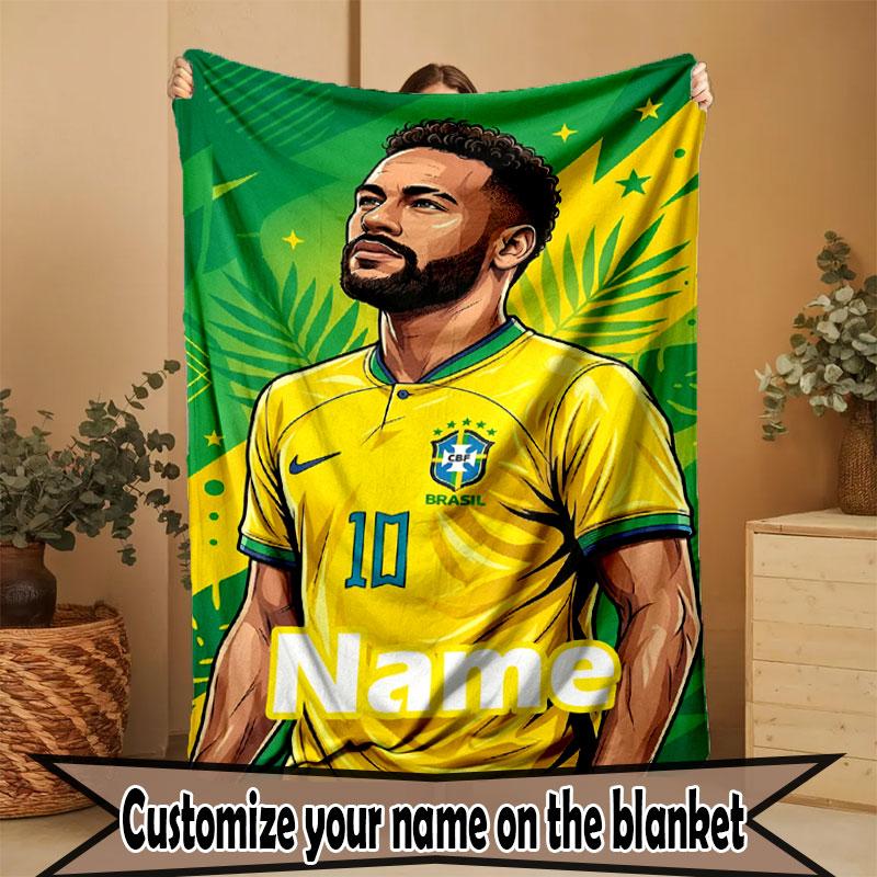 Custom Name Personalized Neymar Jr Print Blanket, Home Decor, Bedroom, Sofa, Camping, Couch, Gifts for Birthday Christmas