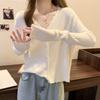 Spring and Summer Bottoming Shirt, Thin Long-sleeved Top, Women's Fungus Edge Neck Knitted Cardigan Jacket, Fashionable and Versatile