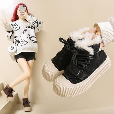 Женские высокие кроссовки 2025 зима новые бархатные утолщенные универсальные студенческие хлопковые туфли трендовые ins платформа повседневная обувь XT103