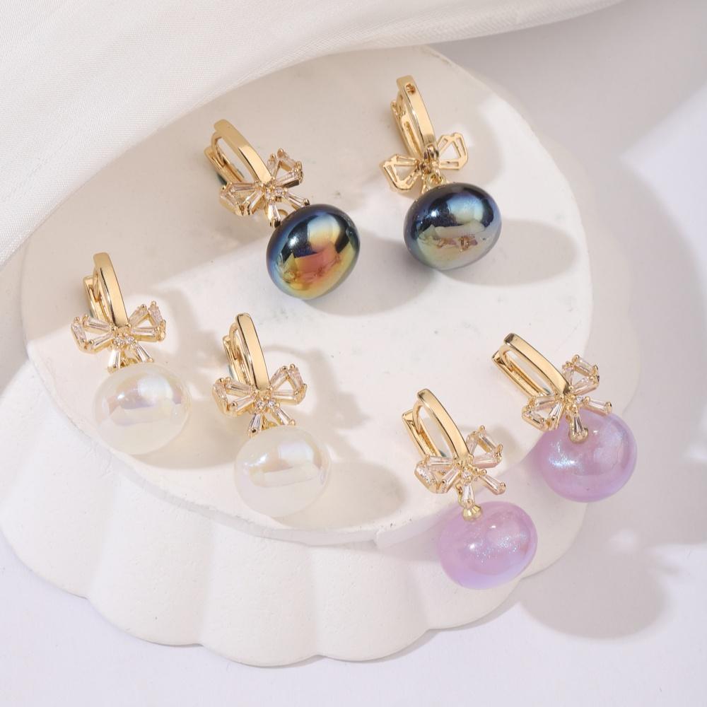 1 пара модных сережек с имитацией жемчуга для женщин, ювелирные изделия с бантом из кубического циркония, свадебные аксессуары