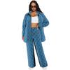 Fashion Women's Denim Tassel Checkered Cardigan Set with Shoulder Down and Long Sleeves