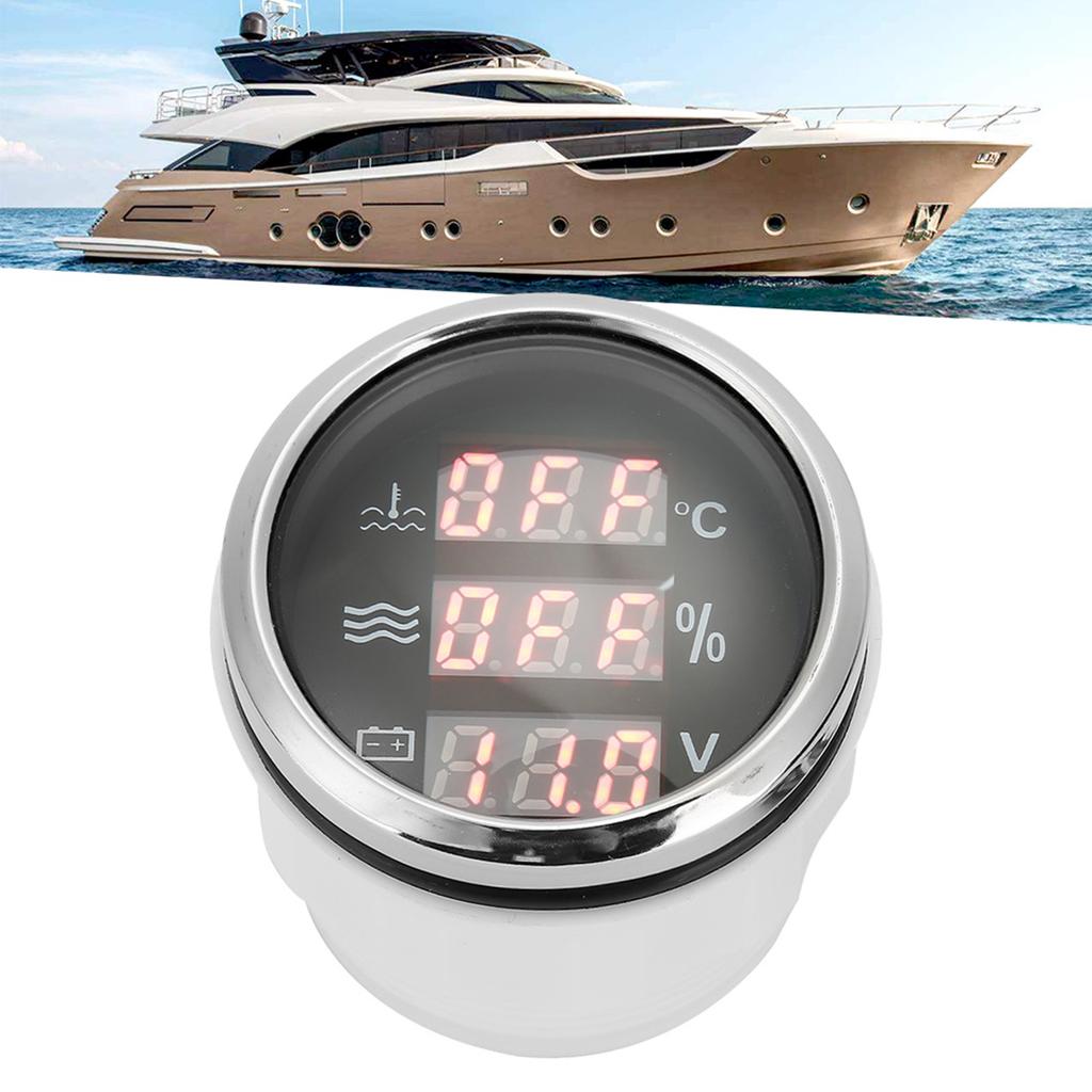 52mm 2in 3‑In‑1 Gauge Water Temperature Voltage Liquid Level Display European Standard 0‑190ohmBlack Dial